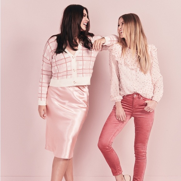 LC LAUREN CONRAD Pink & Cream Plaid Fuzzy Cardigan X-Large NWT - Picture 3 of 9